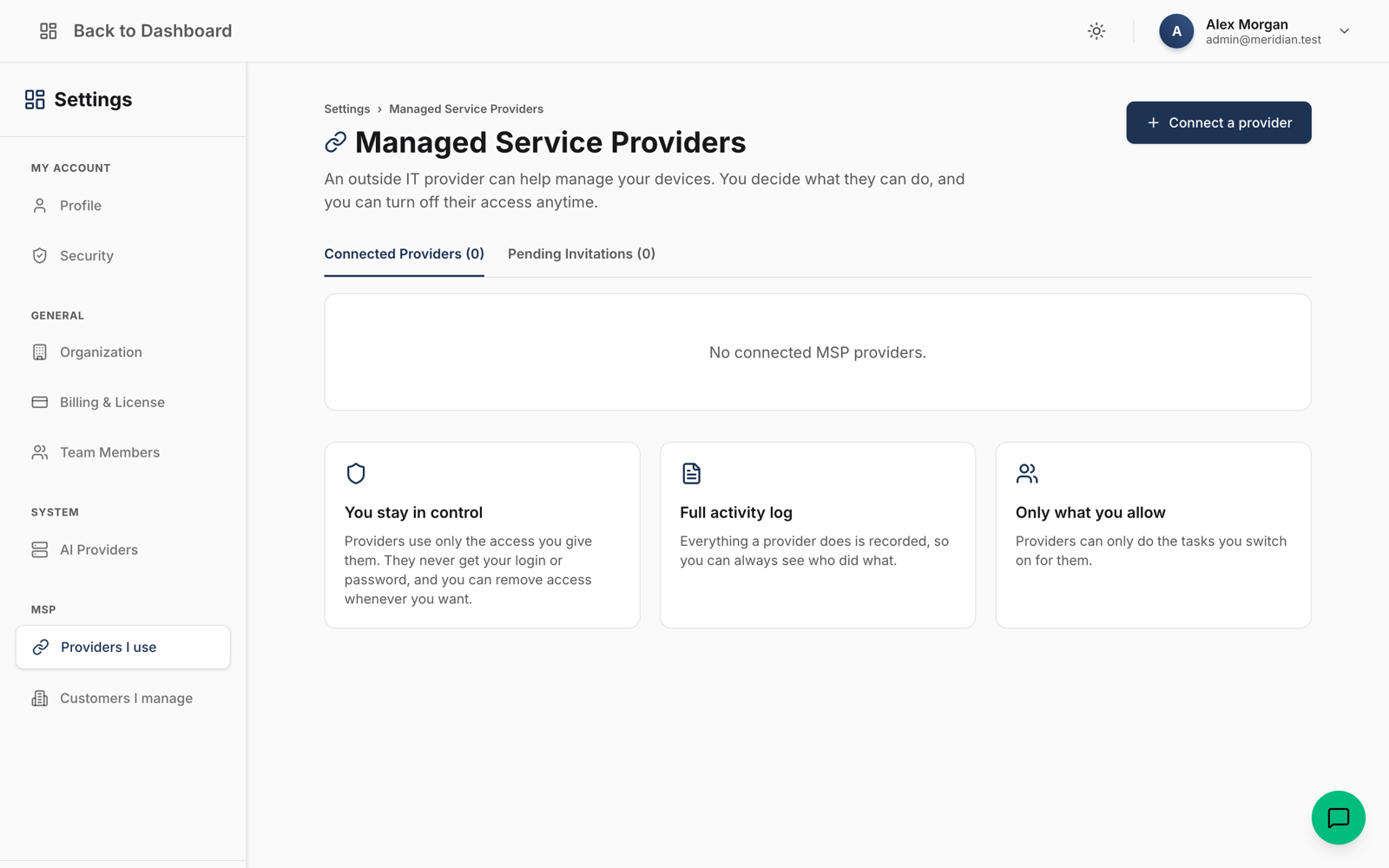 MSP Configuration Panel