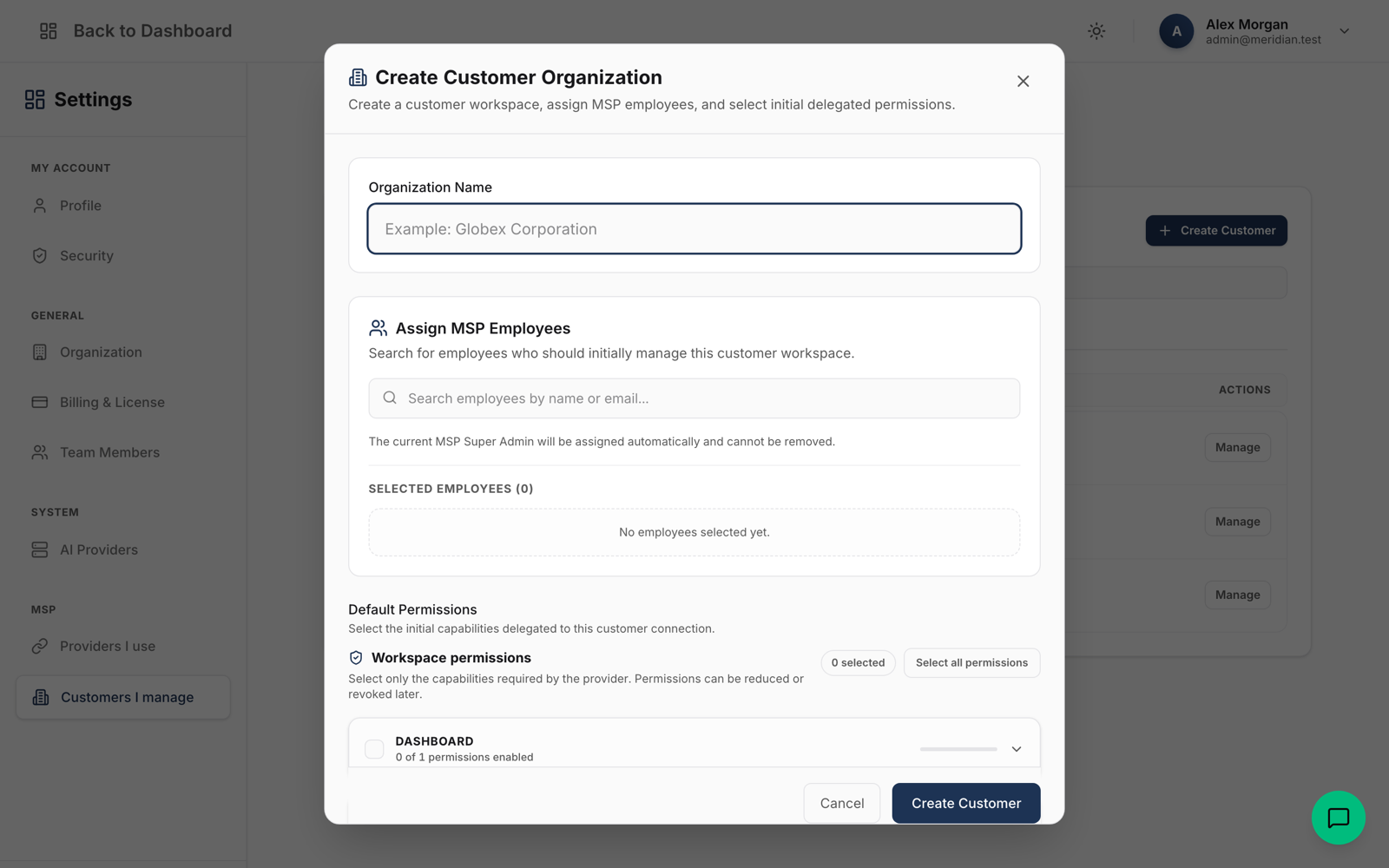 Provisioning a New Customer Workspace